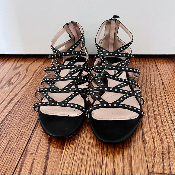 Miu Miu Black Leather Studded Gladiator Flat Sandals - Picture 6 of 12